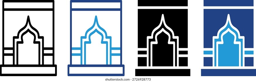 El icono del elemento de la alfombra de oración como símbolo de la mezquita como base de culto para los musulmanes que llevan a cabo rituales religiosos.