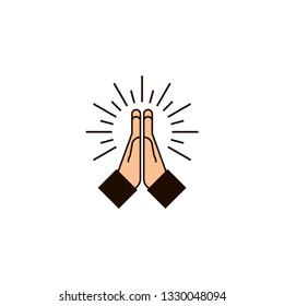 Icon of praying hands with burst in flat design