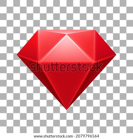 Icon precious stone red color, ruby in cartoon style. Jewel, treasure, gem, jewelry, brilliant, diamond, crystal.