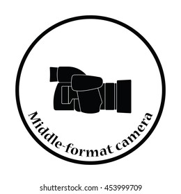 Icon of premium photo camera. Thin circle design. Vector illustration.