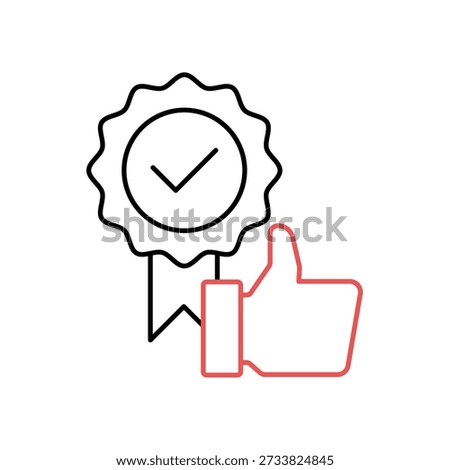 Icon a premium quality guarantee badge with thumbs up, isolated against a clean background.