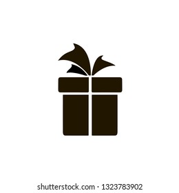 Icon present, surprise black gift box, birthday celebration, special give away package, wonder gift with a bow, vector icon, flat gift illustration
