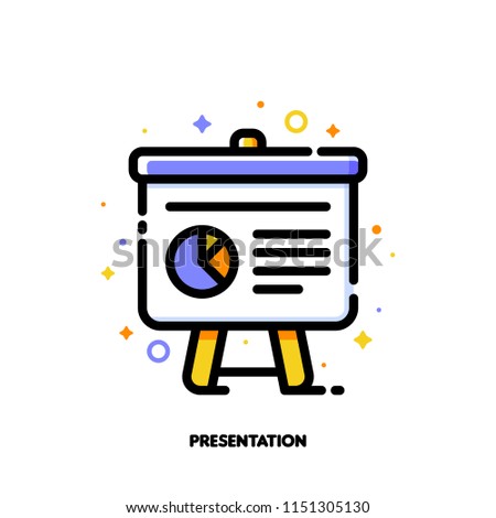 Icon of presentation with business analytics for office work concept. Flat filled outline style. Pixel perfect 64x64. Editable stroke