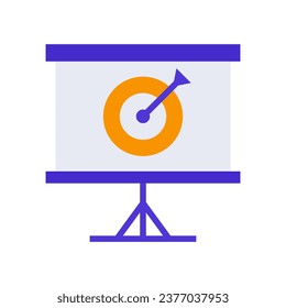 Icon Presentation screen or presentation board and target, single icon, Flat line color filled and Colorfull icon