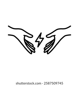 Icon presenting electricity. Hand delivers environmentally friendly electricity