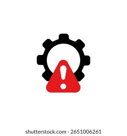Icon presents a gear and red warning exclamation mark, symbolizing caution or system error alert.