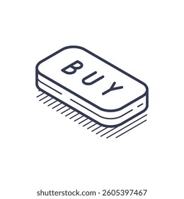 Icon presents a simple isometric representation of a buy button, featuring clear outlines and minimalistic design elements. Ideal for digital visual applications in commerce
