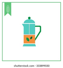 Icon of press pot with tea and mint leaves inside