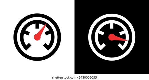 Icon pressure gauge, tachometer or speedometer. The dial of a device for measuring pressure or speed. Device with an arrow. Barometer pictogram for measuring pressure.