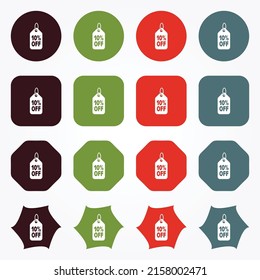 Icon Of Price Tag on Different Color Buttons Shape.