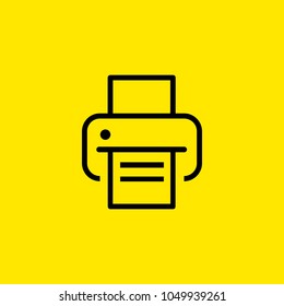Icon of printer with paper. Fax, machine, information. Technology concept. Can be used for topics like device, computing, workplace  