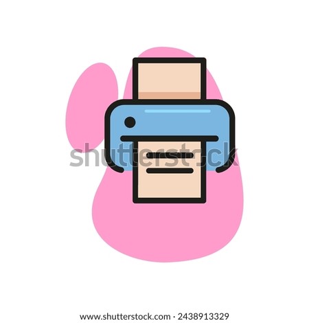 Icon of printer with paper. Fax, machine, information. Technology concept. Can be used for topics like device, computing, workplace
