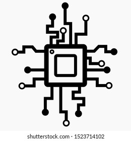 Icon processor, CNC, chip, decoder. Memory board. Video card Vector icon.