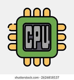 Icon processor. Computer components elements. Icon in filled line style.