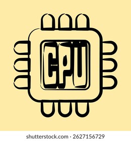 Icon processor. Computer components elements. Icon in hand drawn style.