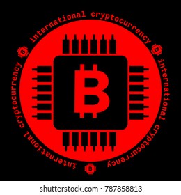 Icon processor symbol of bitcoin, the international cryptocurrency, the idea of the international financial system, mining, electronic transfers. vector illustration