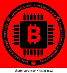 Icon processor symbol of bitcoin, the international cryptocurrency, the idea of the international financial system, mining, electronic transfers. vector illustration