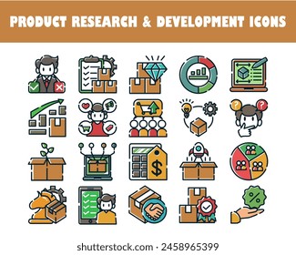 Icon product research and development vector illustration set