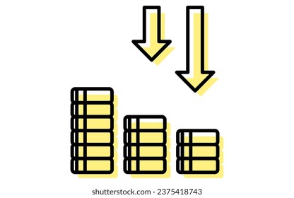 Icon with profit and loss on investment, simple line drawing illustration, Vector Illustration