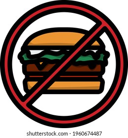 Icon Of Prohibited Hamburger. Editable Bold Outline With Color Fill Design. Vector Illustration.