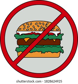 Icon Of Prohibited Hamburger. Editable Outline With Color Fill Design. Vector Illustration.