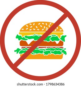 Icon Of Prohibited Hamburger. Flat Color Design. Vector Illustration.