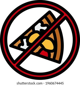 Icon Of Prohibited Pizza. Editable Bold Outline With Color Fill Design. Vector Illustration.