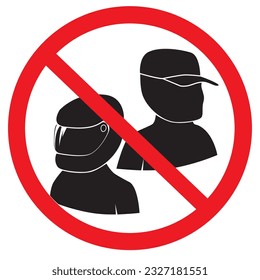 icon prohibiting wearing helmets and hats complete with the body of the person