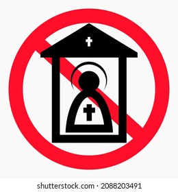 Icon of prohibition of church icons. Restriction on the carriage of icons. Stop exporting church attributes. Commercial line vector icon for websites and mobile minimalistic flat design.