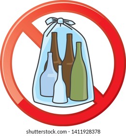 icon. Prohibition mark of throwing away empty bottles