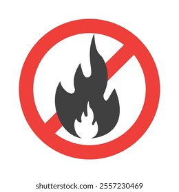 icon for the prohibition of playing with fire, or the prohibition of lighting fires. No Fire Sign Vector icon symbol, No fire sign icon