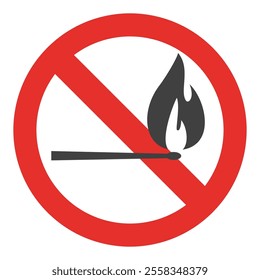 icon for the prohibition of playing with fire, or the prohibition of lighting fires. No Fire Sign Vector icon symbol, No fire sign icon