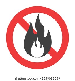 icon for the prohibition of playing with fire, or the prohibition of lighting fires. No Fire Sign Vector icon symbol, No fire sign icon