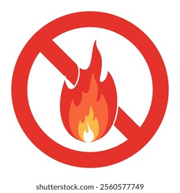 icon for the prohibition of playing with fire, or the prohibition of lighting fires. No Fire Sign Vector icon symbol, No fire sign icon