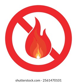 icon for the prohibition of playing with fire, or the prohibition of lighting fires. No Fire Sign Vector icon symbol, No fire sign icon