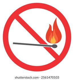 icon for the prohibition of playing with fire, or the prohibition of lighting fires. No Fire Sign Vector icon symbol, No fire sign icon