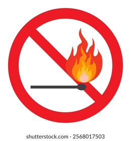 icon for the prohibition of playing with fire, or the prohibition of lighting fires. No Fire Sign Vector icon symbol, No fire sign icon