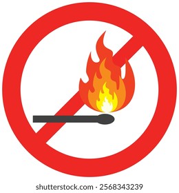 icon for the prohibition of playing with fire, or the prohibition of lighting fires. No Fire Sign Vector icon symbol, No fire sign icon