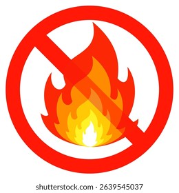 icon for the prohibition of playing with fire, or the prohibition of lighting fires. No Fire Sign Vector icon symbol, No fire sign icon