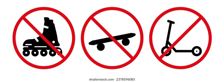 The icon of the prohibition of skating on skateboards, roller skates and scooters. EPS10