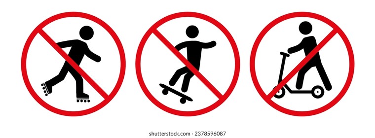 The icon of the prohibition of skating on skateboards, roller skates and scooters. EPS10