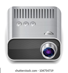 Icon for projector. White background. Vector saved as eps-10, file contains objects with transparency.