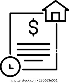 Icon of a property document with a house icon and clock representing housing payment obligation and purchase deadline commitment