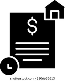 Icon of a property document with a house icon and clock representing housing payment obligation and purchase deadline commitment
