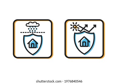 Icon Protect Building Or House From Extreme Weather, Rainy And Solar Thermal, Symbol Design Vector, Set Collection