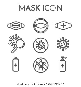 Icon of protection from Covid-19. Contains such Icons as mask, virus, hand sanitizer, and more. Good for great for Covid-19 posters, icons, signs, symbols, etc.