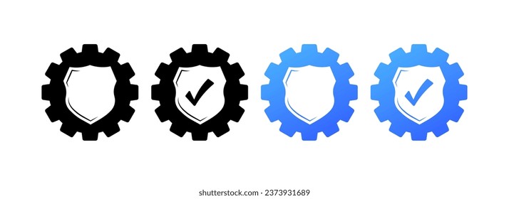 Configuración de protección de iconos. Distintos estilos, ajustes de protección, protección interna, configuración de protección, marca de verificación. Iconos del vector