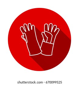 Icon of protective rubber gloves Isolated on red background with long shadow