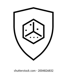 icon protector. Shield with dice in center of Protection icon concept.