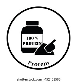 Icon of Protein container. Thin circle design. Vector illustration.
